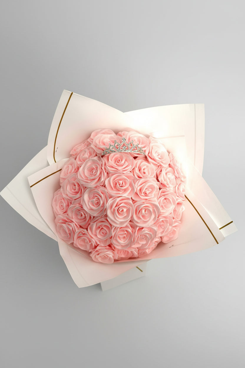 Buchet 35 trandafiri satin roz “regal pink”